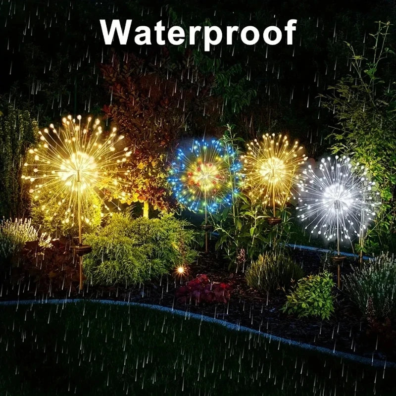 8 Mode Firework Lamp Solar Powered Outdoor Grass Globe Dandelion Fireworks Lamp for Garden Yard Lawn Landscape Holiday Light Vue