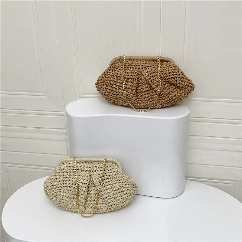 Straw Dumpling Clutch Bag Woven Tote Purse Women Summer Beach Wicker