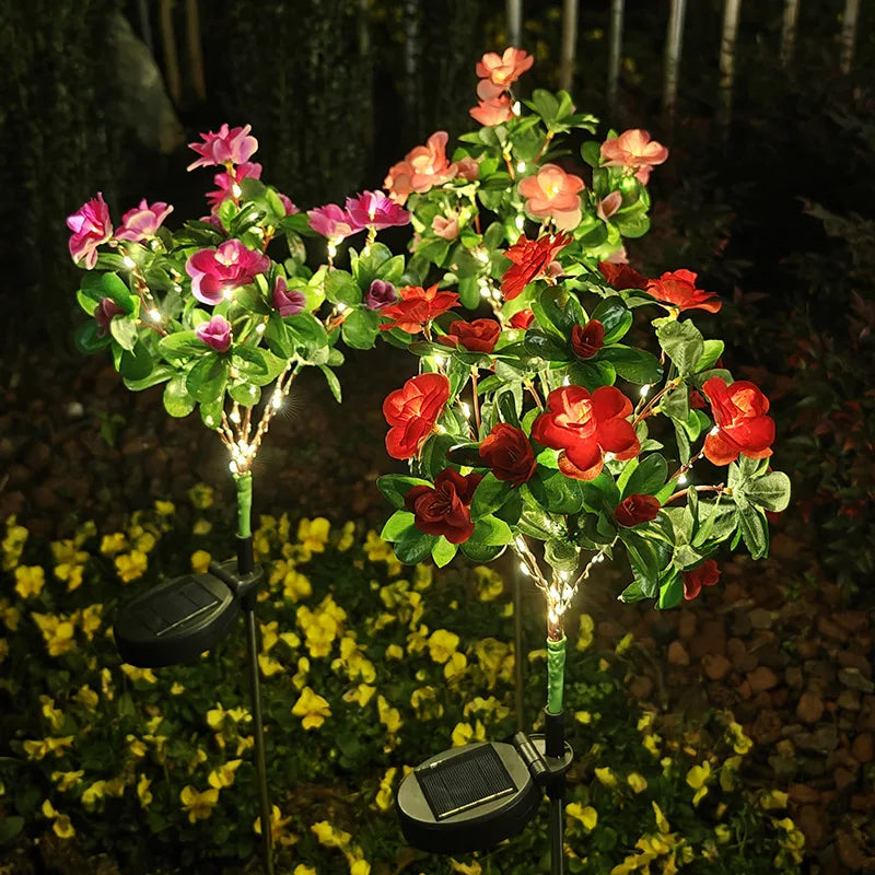 Solar-Powered LED Yard Lights Azalea Floral Garden Decor Lamp Waterproof Outdoor Lawn Lighting Plug Light N009 Vue