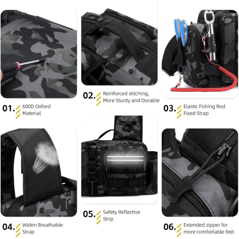 Spot Multifunctional Casual Luya BagChest Bag Waist Bag Outdoor Shoulder Crossbody Bag Fishing Rod BagEquipment Fishing Bag Back Vue