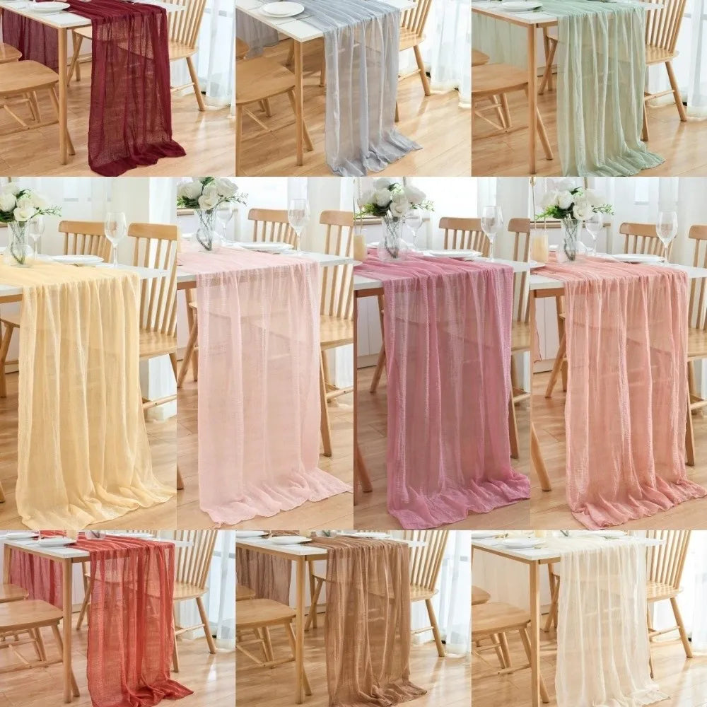 Bohemian Vintage Table Runners Pleated Fabric 300cm Cheesecloth Table Setting Rustic Country Boho Wedding Decoration Home Vue
