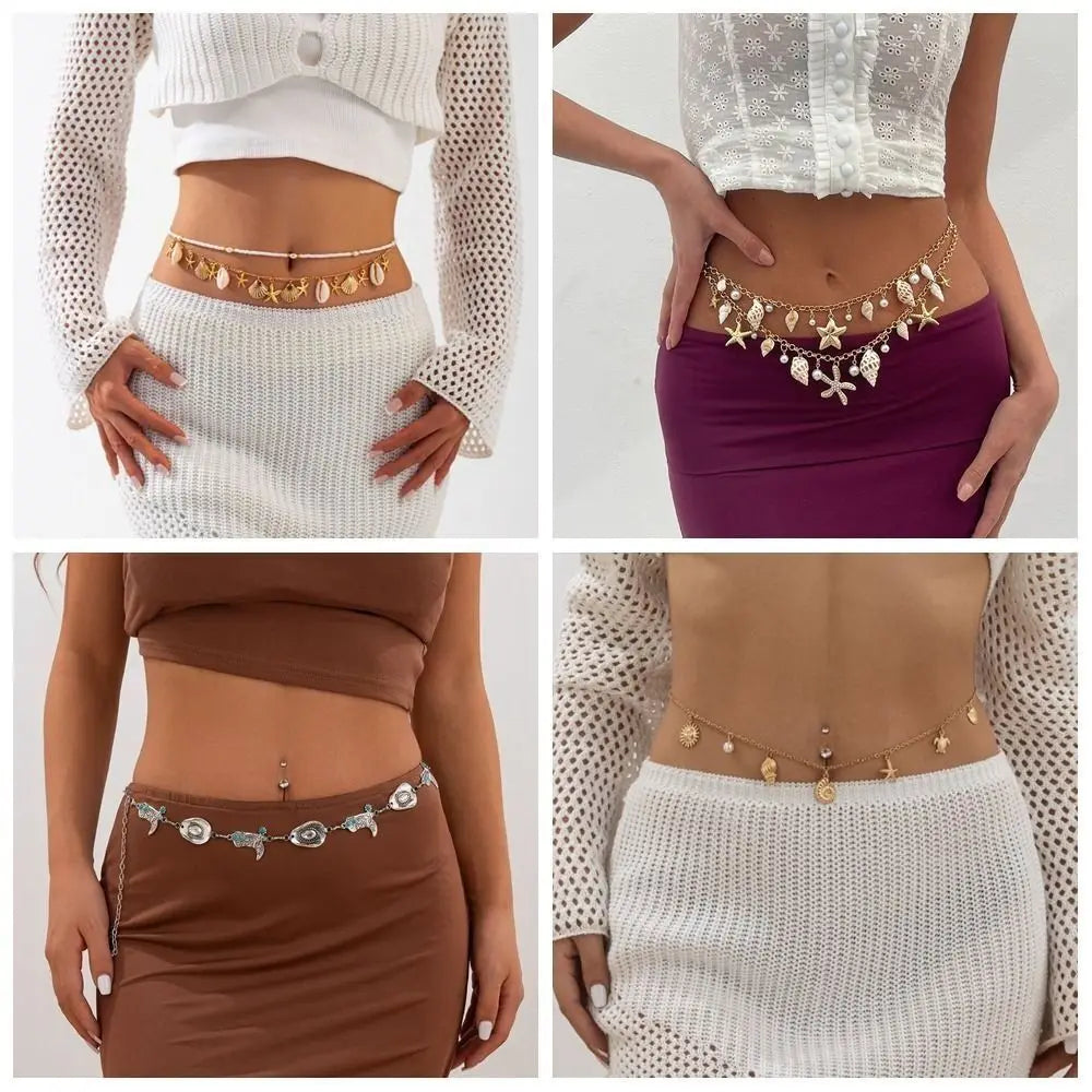 Bohemia Starfish Waistband Ocean Belly Chain Beach Shell Waist Vue