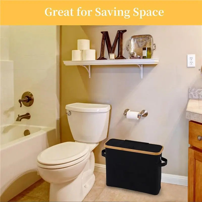 ABKW-2X Bamboo Toilet Paper Storage Toilet Paper Stand With Bamboo Lid For Restroom Closet Bathroom Black Vue