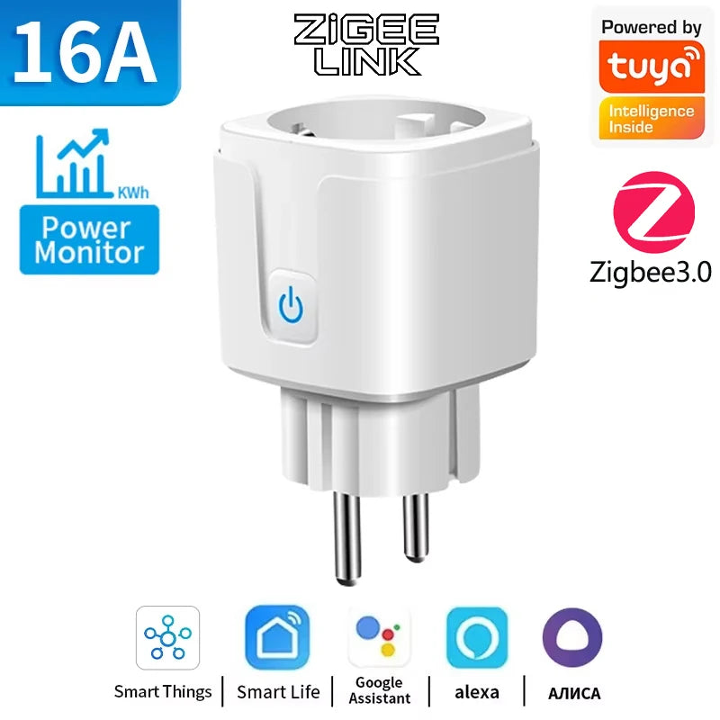 16A 20A EU Smart Socket WiFi Zigbee Smart Plug With Power Meter Monitoring Timing Function Voice Control With Tuya Alexa Google Vue 16A ZigBee 3.0