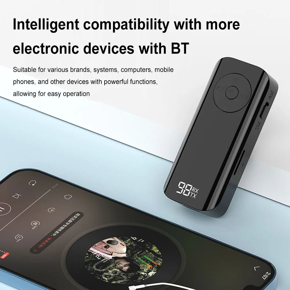 Bluetooth-compatible 5.3 Receiver Wireless 3.5mm AUX Adapter with LED Battery Display for Headphones/Laptop/Radio/Speakers Vue