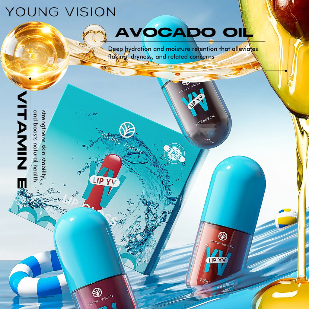 YOUNG VISION 3 colors/kit moisturizing lip glaze of long-lasting lightweight non-sticky lip gloss mini set Vue