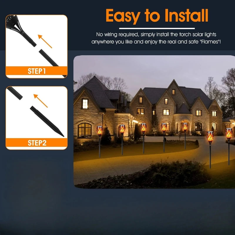12LED Solar Lights Outdoor Upgraded 4Pcs Solar Tiki Torches with Flickering Flame Waterproof Yard Patio Halloween Decorations Vue