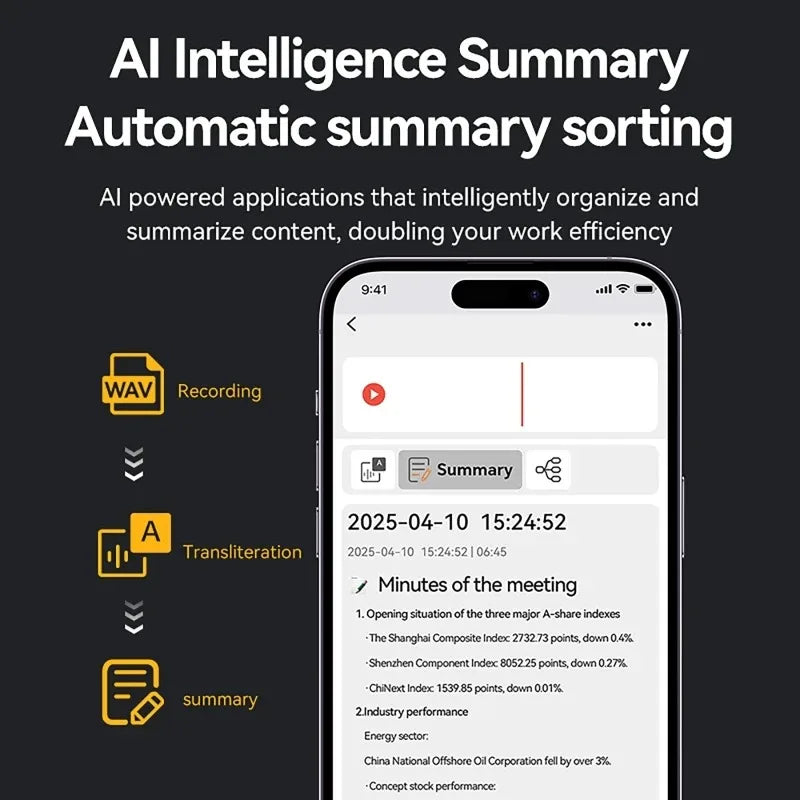 ChatGPT-4 AI Voice Recorder LED Indicator AI Notetaking Device 500mAh Intelligent Note Voice Recorder for International Exchange Vue