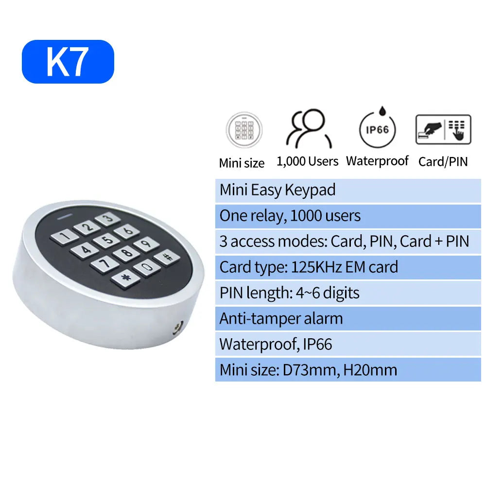 Standalone Metal Circular Design Fingerprint RFID Access Control Keypad IP66 Waterproof Mini Door Entry Relay Opener Reader Vue
