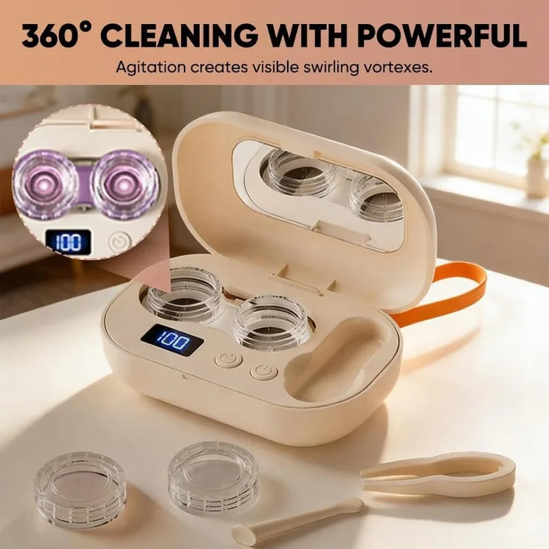 Portable Rechargeable Ultrasonic Contact Lens Cleaner Case Compact Deep Cleaning Device Machine for Travel Office Vue