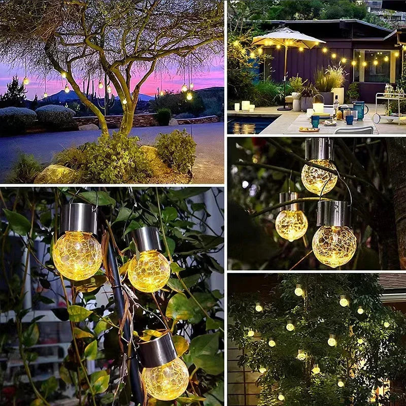 1/3/5PCS Solar Powered Outdoor Hanging Lights Colorful LED Cracked Glass Ball Design Waterproof Pathway Lantern for Garden Decor Vue
