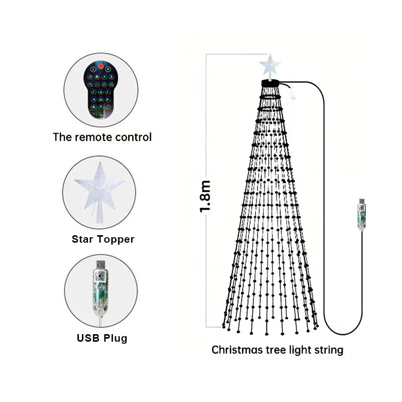 2.1M LED Christmas Tree Decorative Lights Lntelligent IDeal LED APP Control DIY Lmage Light String for Christmas Tree Decoration Vue 1.8M-256LEDS USB