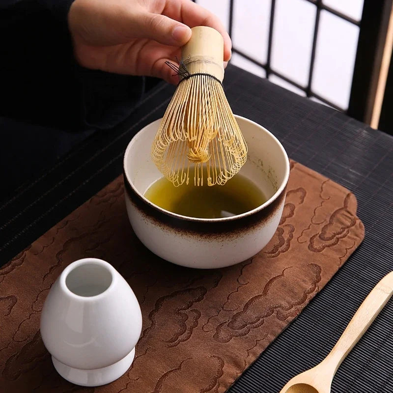 6Pcs/set Tea Whisk Brush Set Bamboo Matcha Whisk Scoop and Holder Matcha Bowl with Strainer Japanese Matcha Ceremony Accessory Vue