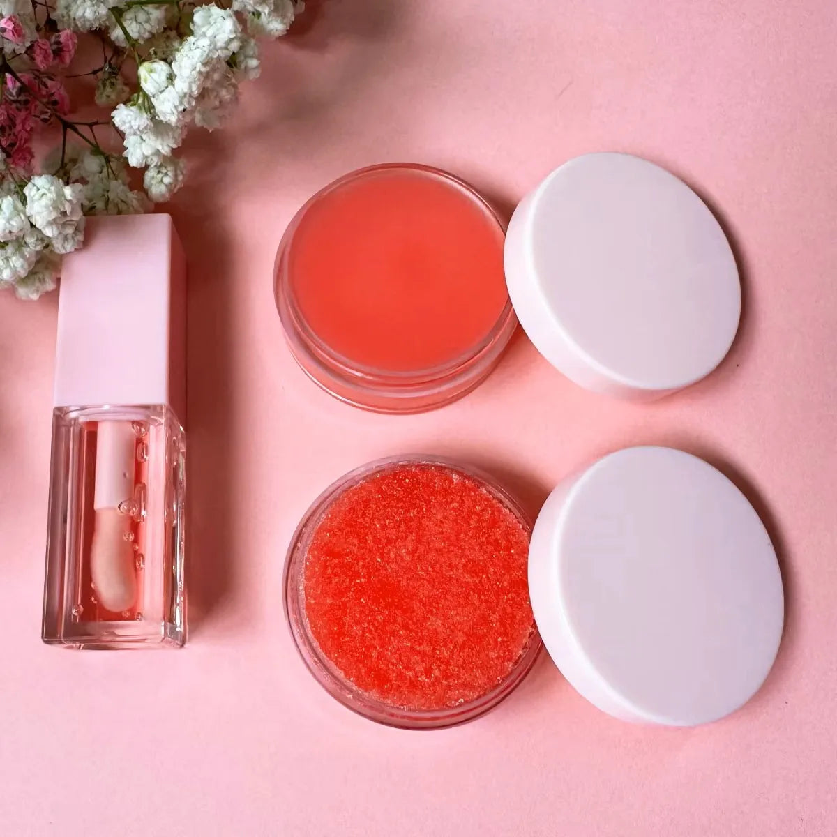 Lip Care Makeup Kit Private Label Pink Packaging Vegan Cream Balm Lip Scrub Gloss Oil Set Moisturizer Anti-Wrinkle Nourishing Vue