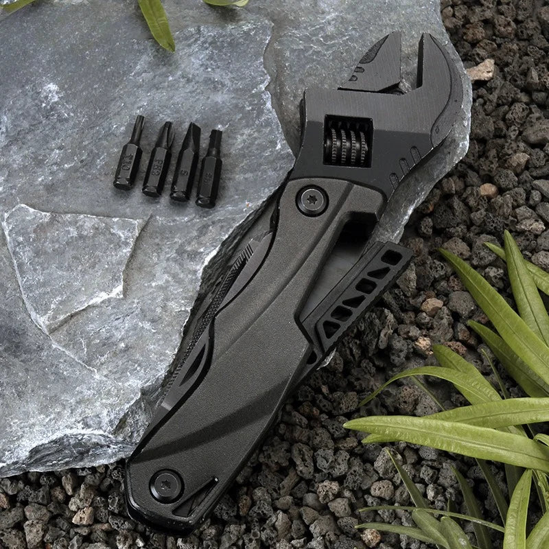 Outdoor camping multi-function wrench pliers, multi-purpose movable wrench folding knife saw EDC wrench combination tool Vue