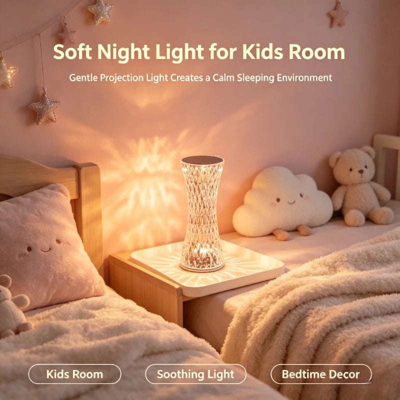 Luxury Crystal LED Table Lamp, Romantic Ambient Bedside Night Light for Bedroom Living Room Home Decor Vue