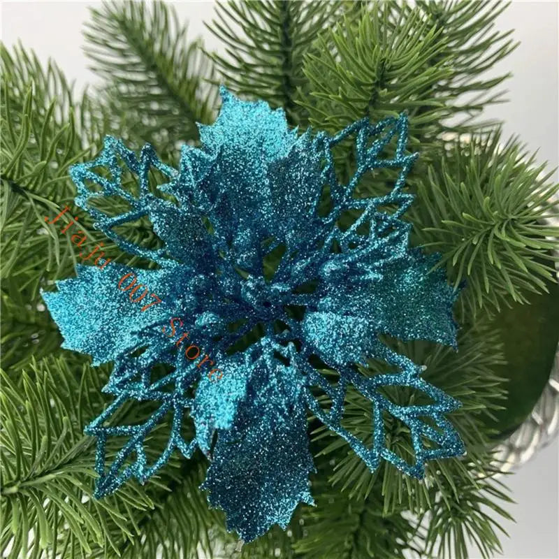 10-Pack Glitter Artificial Flower Christmas Tree Ornaments 11cm Christmas Tree Ornaments Vue