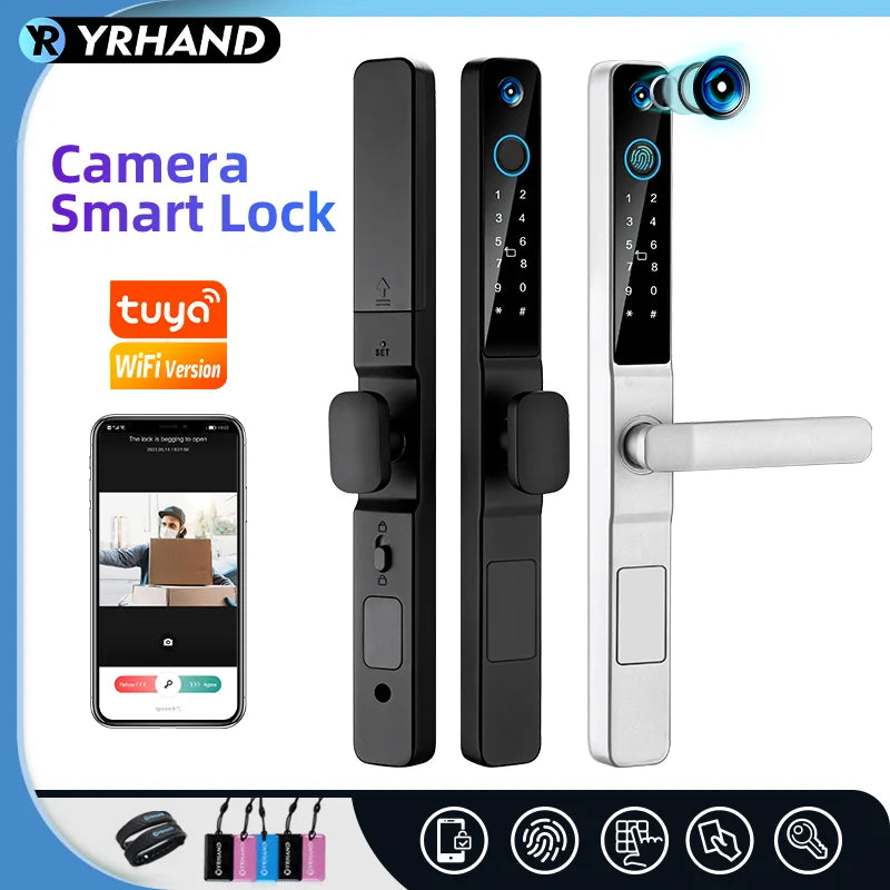 YRHAND IP66 Keyless Cat's Eye Waterproof Peephole Outdoor Aluminum Sliding Door Lock Digital Password Tuya Wifi Smart Lock Vue
