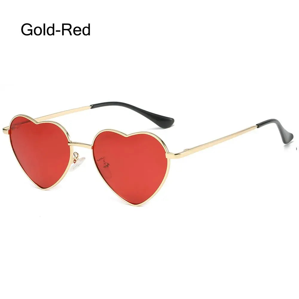 Women Fancy Accessories Metal Frame Heart Sun Glasses Shades 90s Glasses Heart-Shaped Sunglasses Vue Gold-Red