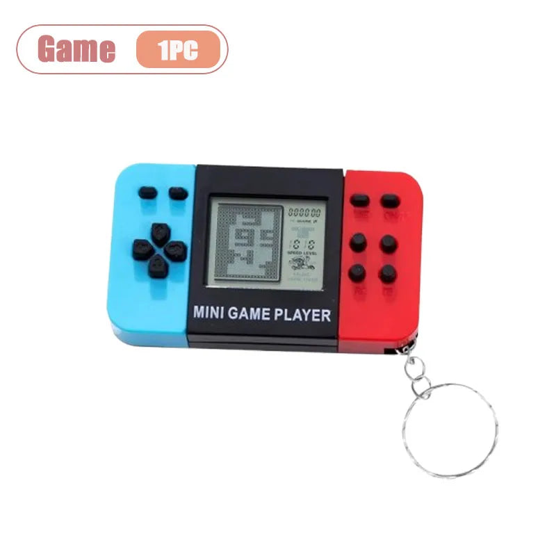 Retro Tetris Game Console Keychain Dual Color Handheld Electronic Game Player Classic Pocket Toy for Backpack Purse Key Ring Vue Game-1PC