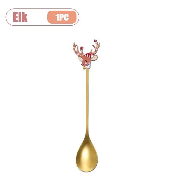 1-10PC Christmas Stainless Steel Cutlery Coffee Stirring Spoon Santa Claus Dessert Spoon Kitchen Utensils Holiday Gift Tableware Vue ElK-1PC