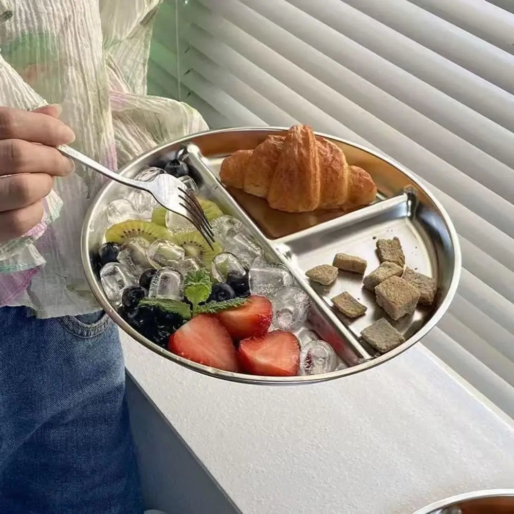 304 Stainless Steel Portion Control Plates Round Divided