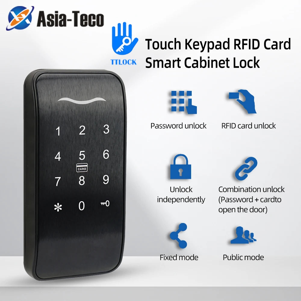 TTLOCK APP Keyless Touch Access Control Keypad Password RFID Card Key Metal Digital Sauna Electronic Lock For Cabinet Lockers Vue