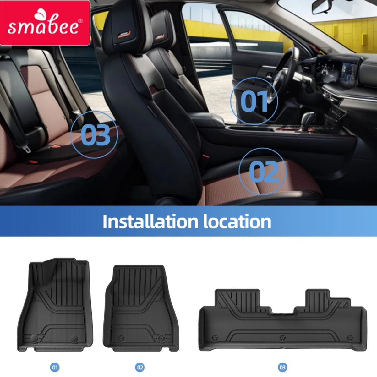 Smabee Xpeng Mona M03 2024–2025 TPE Floor Mats & Cargo Liner Car Floor Mat Set Vue