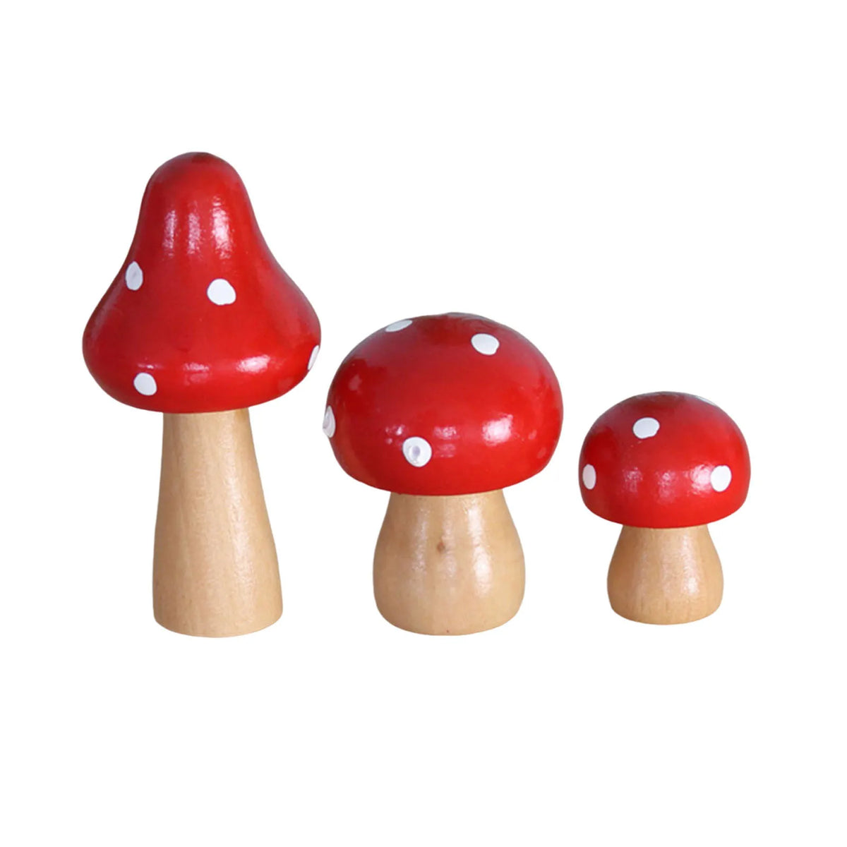 3Pcs Mini Wooden Mushrooms Gadgets Multi Purpose Micro Landscape Decoration Supplies Reusable for Home&Office Decoration Vue Red
