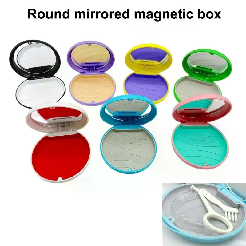 Dental Invisible Bracess Retainer Case Magnetic Portable Mouth Guard Denture Storage Box Tooth Case With Mirror Travel Vue