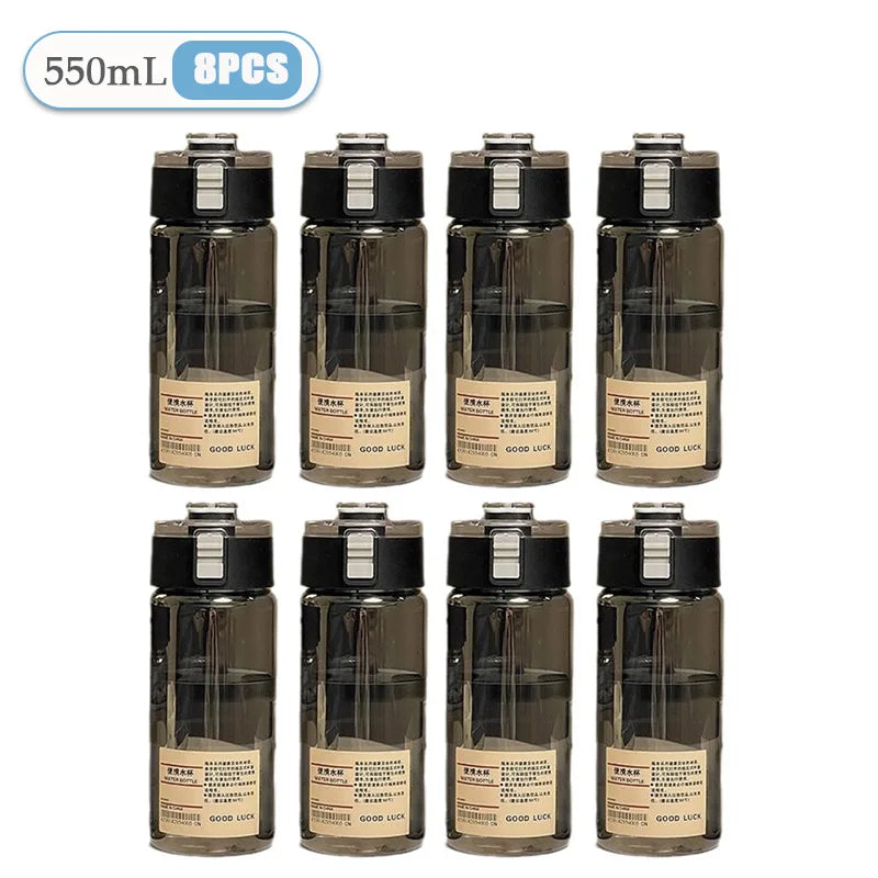 350/550/800ml Portable Plastic Water Cup Heat Resistant Simple Design for Students School Outdoor Travel Reusable Drinkware Vue Black-550ml-8PCS