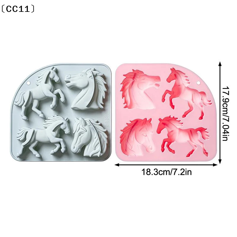 Horse Mold Silicone 4 Cavity 3D Themed Baking Mould Tray Party