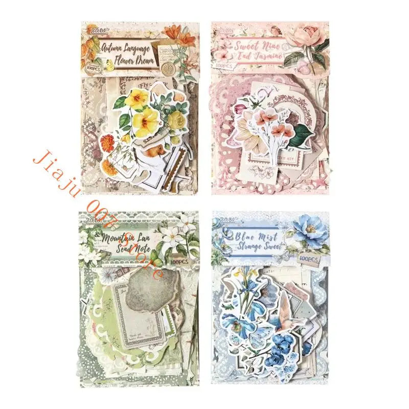 Elegant Floral Paper Sticker Set | Retro Journal & Scrapbook Decorative Sticker Set Vue