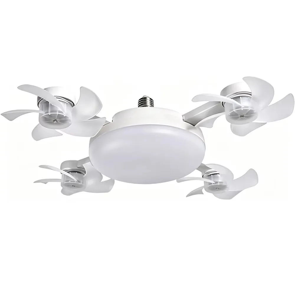 E27 Socket Ceiling Fan 2-in-1 Silent LED Fan with Remote Control 3-Color 3-Speeds Adjustable Ceiling Fanlight for Home Bedroom Vue 4 Head