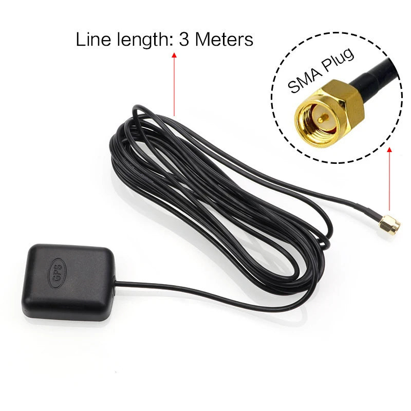 SMA Connector Car GPS Antenna 3 Meter Extended Cable High Sensitivity Easy to Install for Vehicles Vue