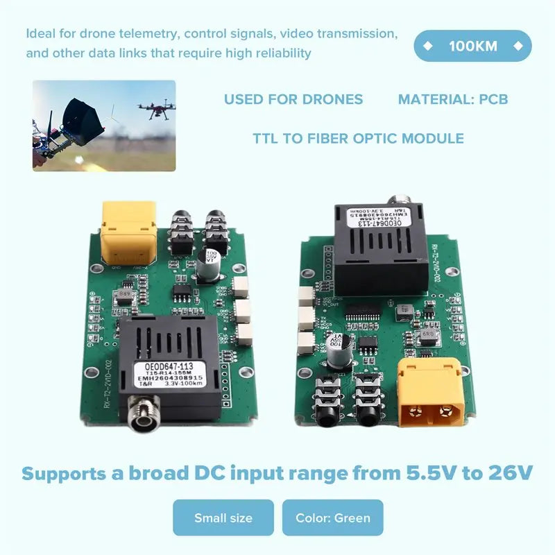 Hot-100KM TTL Optical Transceiver Module DC 5.5-26V Optical Terminal Equipment Drone-Specific RX Ground End Vue