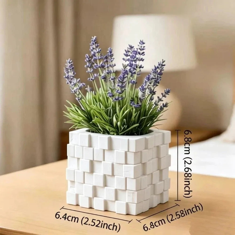 3D Printed Cube Flower Pot Creative Building Block Style Succulent Plant Pot Vase Modern Geometric Planter Office Desk Vue