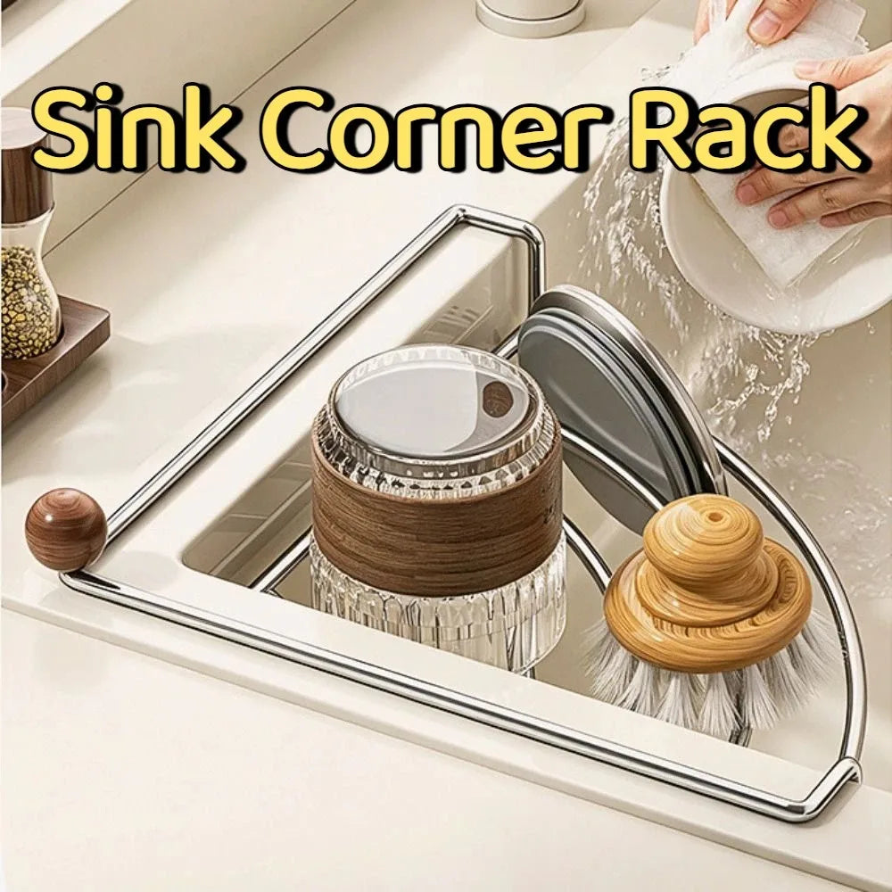 Stainless Steel Sink Corner Rack Waterproof Punch-free Dish Drying Rack Anti-rust Hollowed Sink Storage Holder Vue