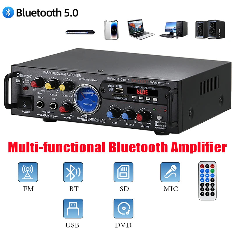 12V 220V HiFi Digital Bluetooth Amplify Channel Surround Sound Amplifiers Home Plug and Play Car Onboard Professional Amplifier Vue