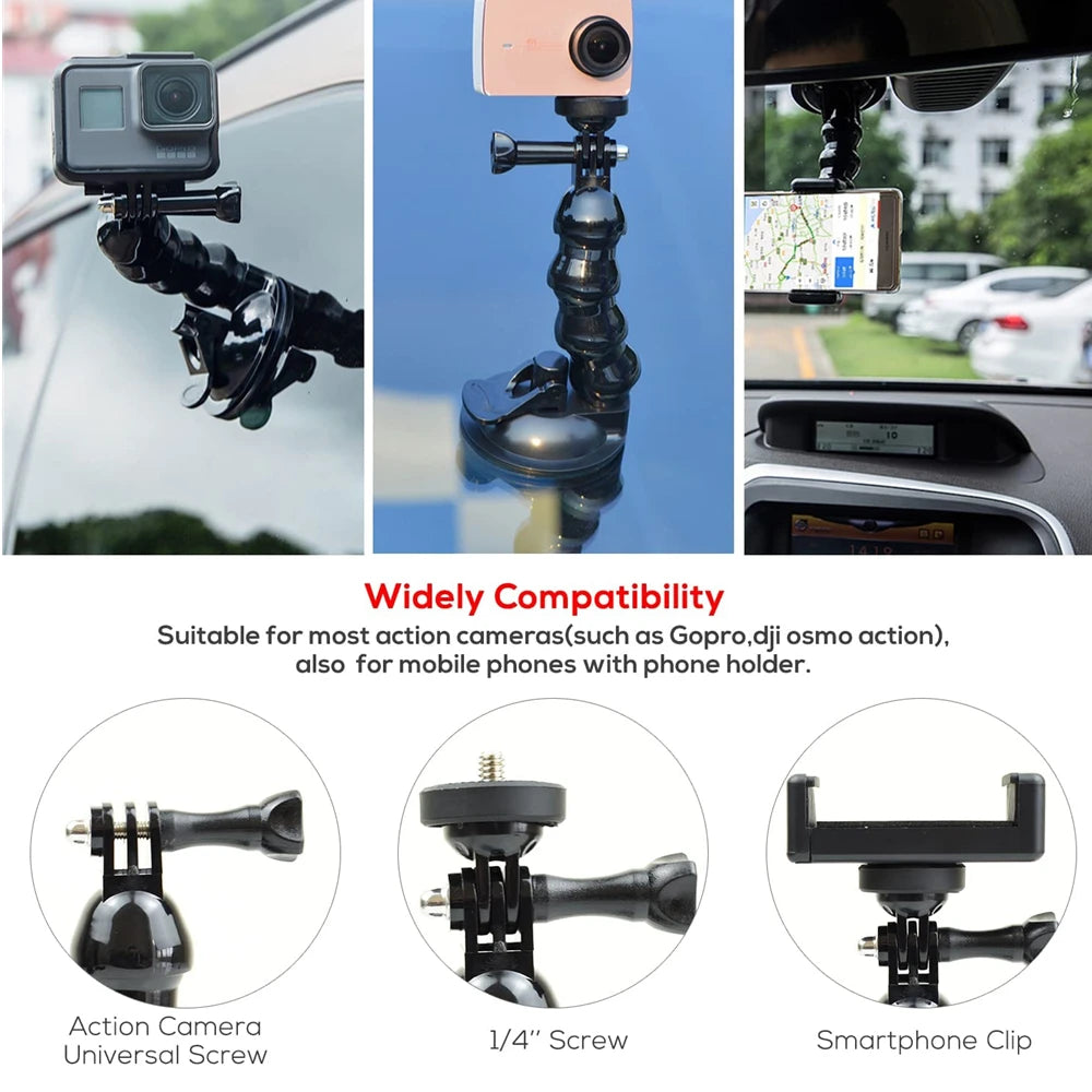 Windshield Suction Cup Car Mount Bracket Flex Clamp Arm For GoPro Hero 10 9 8 DJI Mount for Smartphone Action Camera Accessories Vue
