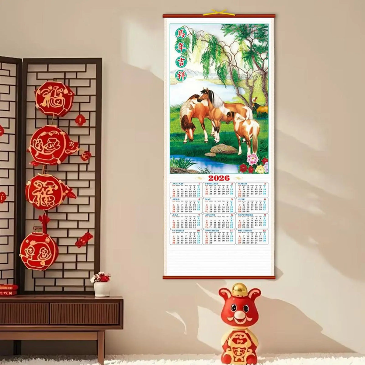 Year of the Horse Wall Calendar Hangable Monthly Planner Paper Traditional Chinese Tear off Wall Calendar Planning for Office Vue