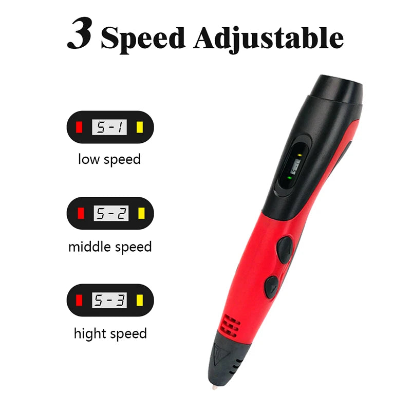 New 3D Printing Pen Kids 3 Speed Adjustable 3D Pen LCD Screen DIY Drawing Pens PLA Filament Children Girls Boys Gifts Vue