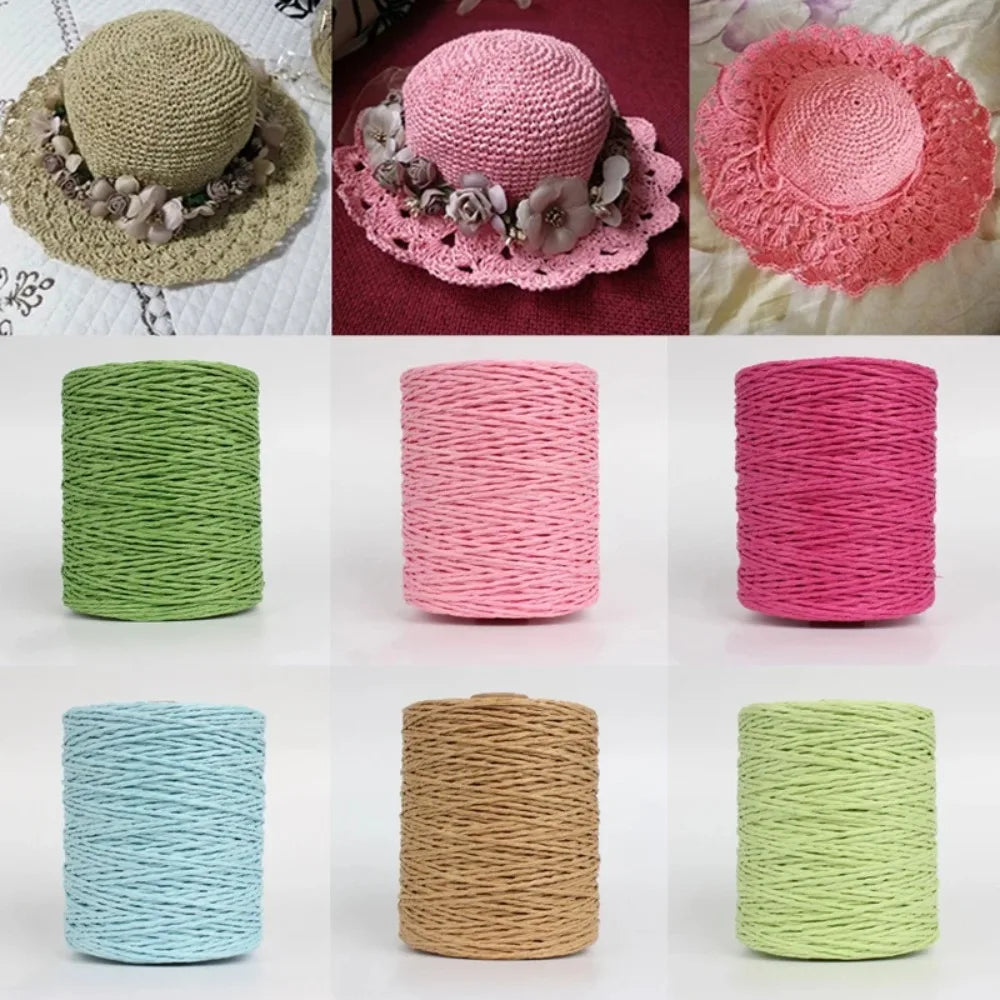 280-300m Roll Summer DIY Raffia Straw Yarn Hand Knit Natural Colorful