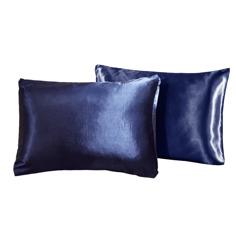 2-piece Pure Emulation Silk Satin Pillowcase Comfortable Pillow Cover Pillowcase For Bed Throw Single Pillow Covers Vue Royal blue 51x76cm