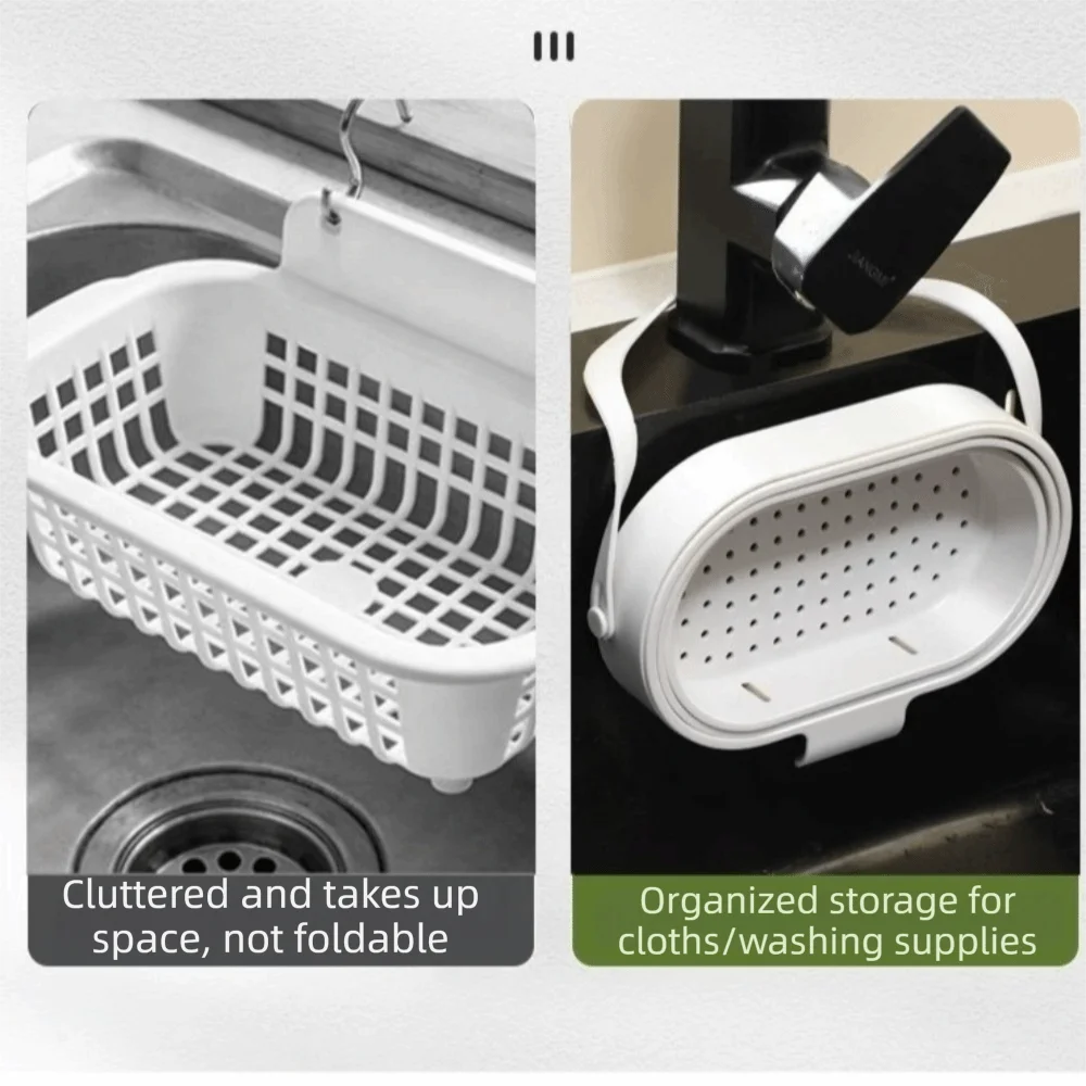 Collapsible Kitchen Sink Drain Basket Large Capacity Hanging Fruit Washing Basket Anti-clogging Plastic Kitchen Sink Holder Vue