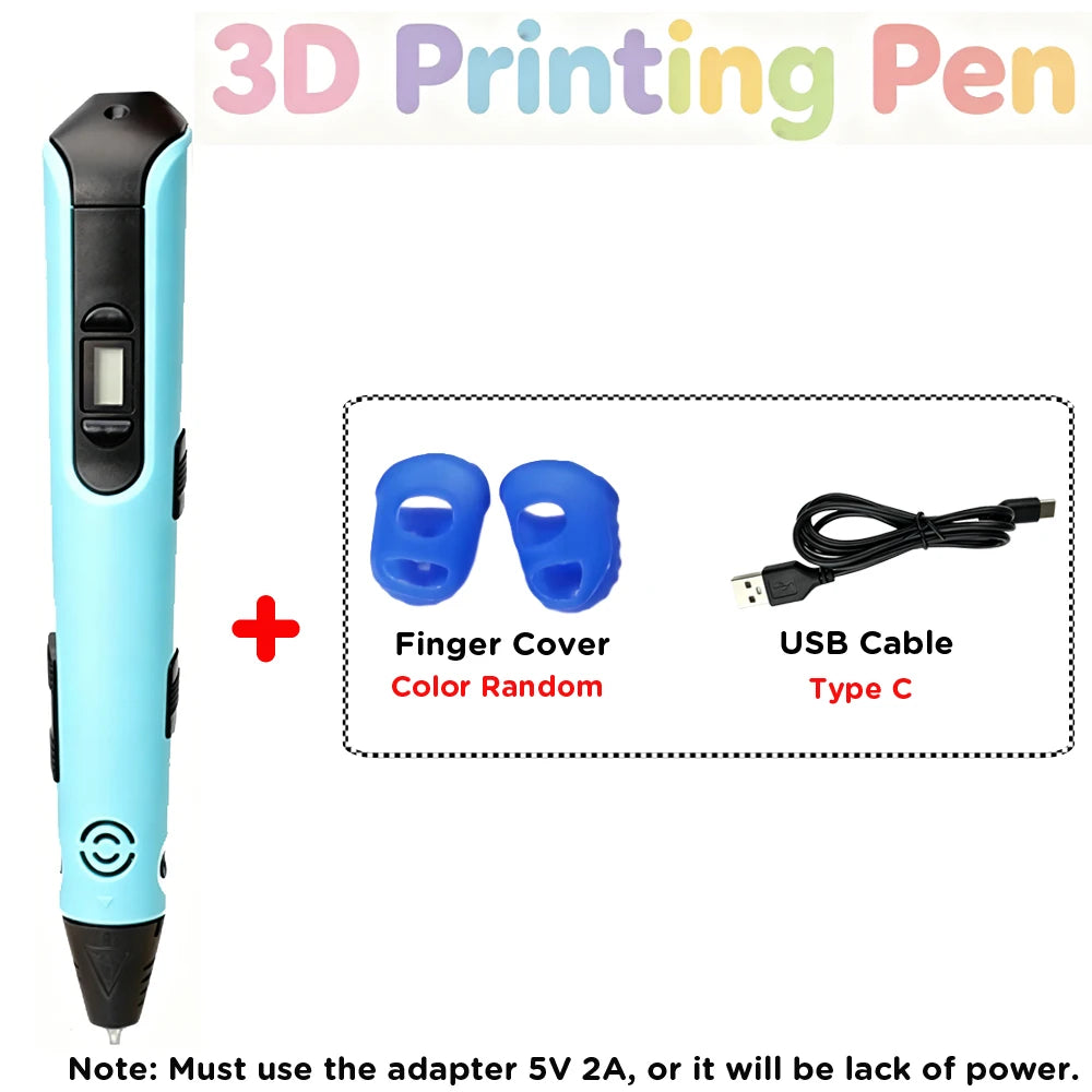 Kids 3D Printing Pen with LED Display Creative DIY Drawing Pen Non-Toxic PLA Filament Art Craft Pen for Children Boys Girls Gift Vue Blue PLA Filagment