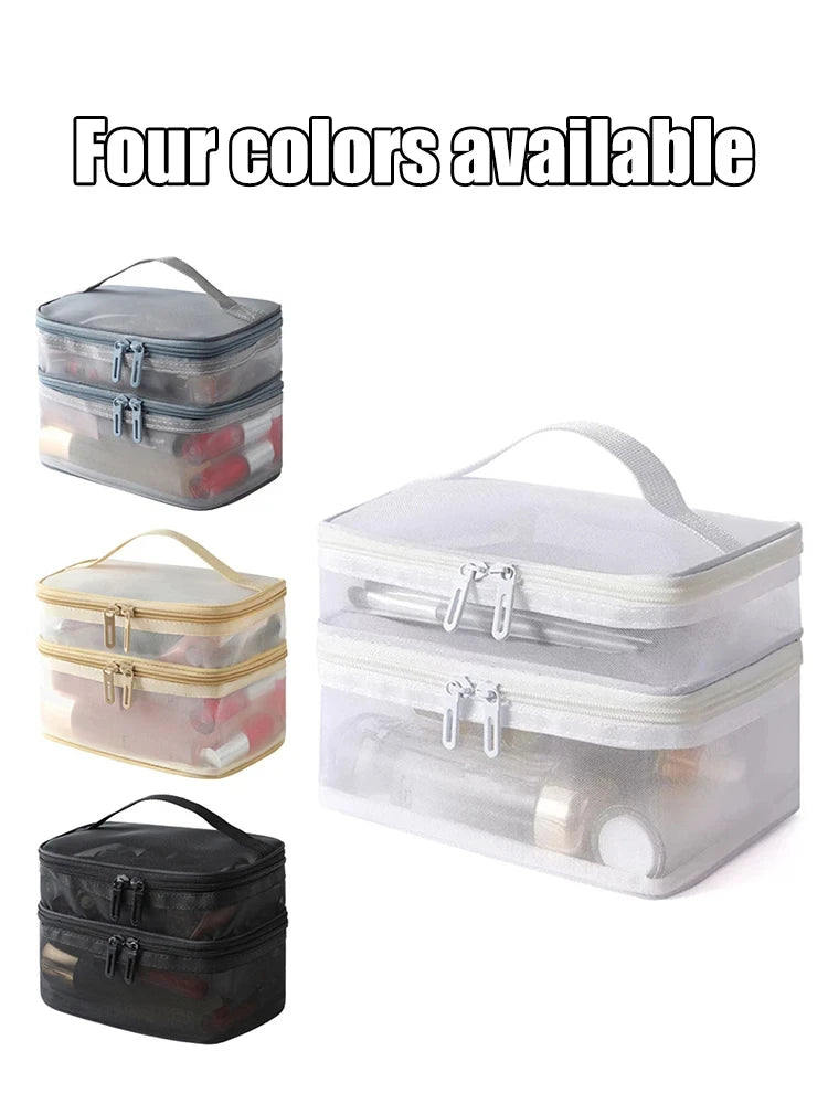 Dual Openings For Large Capacity, Double-Layer Handheld Mesh Storage Bag, Soft Material Resists Deformation, Transparent And Vis Vue