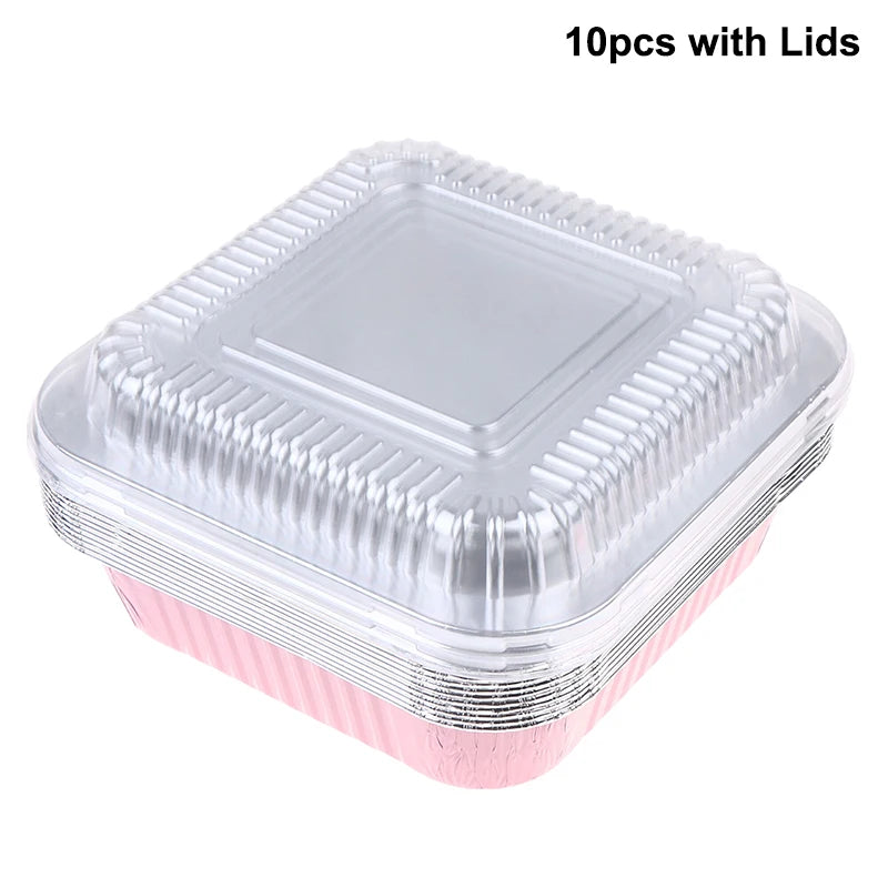 10Set Loaf Pans With Lids And Spoons Non-Stick Square Aluminum Foil Baking Pan Bread Container Heat-Resistant Cake Pans Vue B