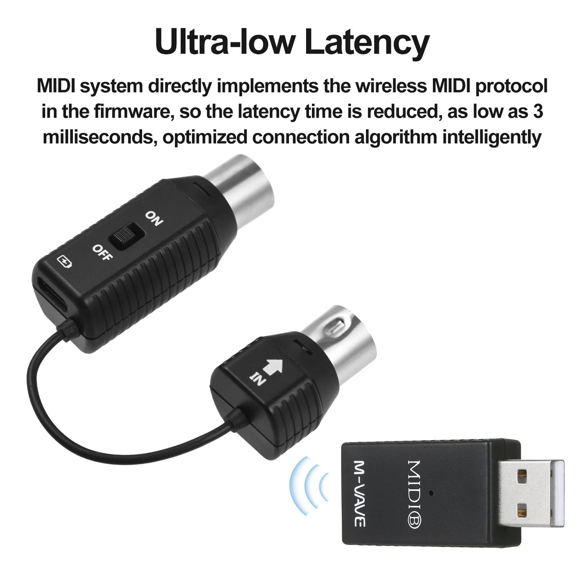 M-VAVE MS1 Mini Wireless Transmission System MIDI System MIDI Wireless Adapter Plug and Play Support for Devices Vue
