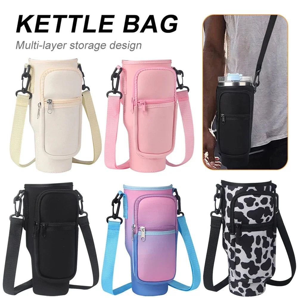 Water Bottle Carrier Bag for Stanley 40oz Tumbler with Handle Water Bottle Holder with Adjustable Shoulder Strap with Pocket Vue